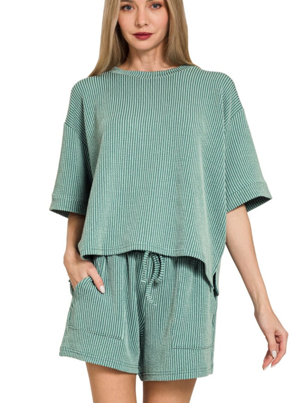 Raised rib short sleeve tee & short set